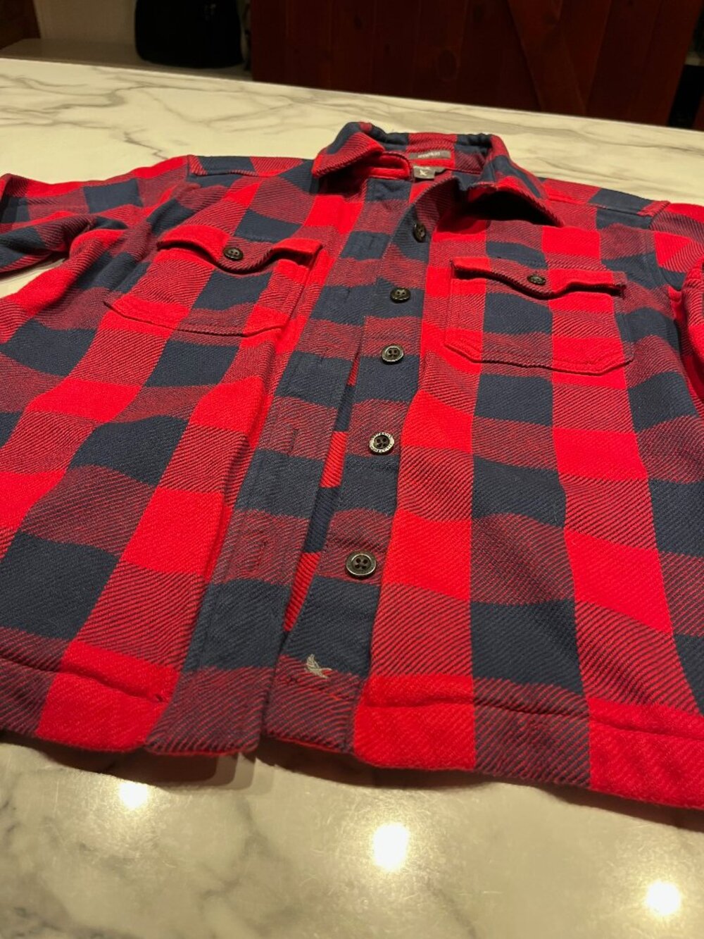 Eddie Bauer Red and Navy Blue Buffalo Plaid Flannel Shacket - Medium